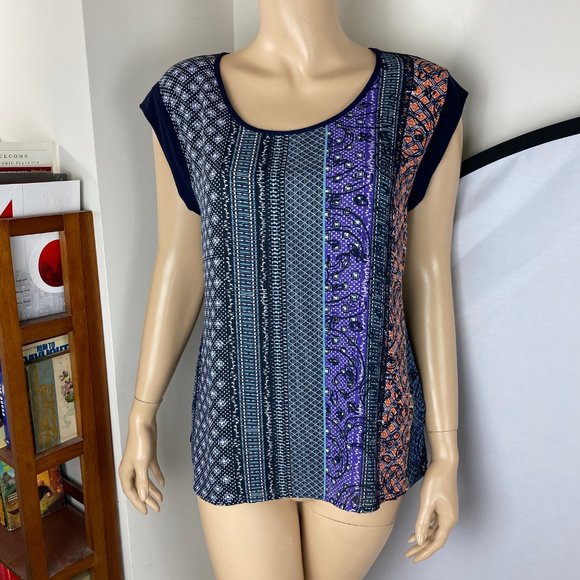 Charming Charlie M Multicolor Abstract Patterned Front Blouse Boho Casual - Picture 9 of 10